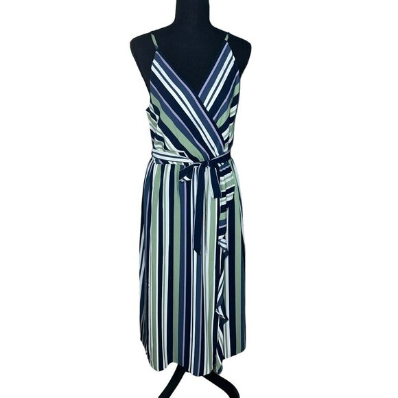 Ann Taylor LOFT Women's Medium Sleeveless Midi Wrap Dress Striped NWT - Picture 1 of 16